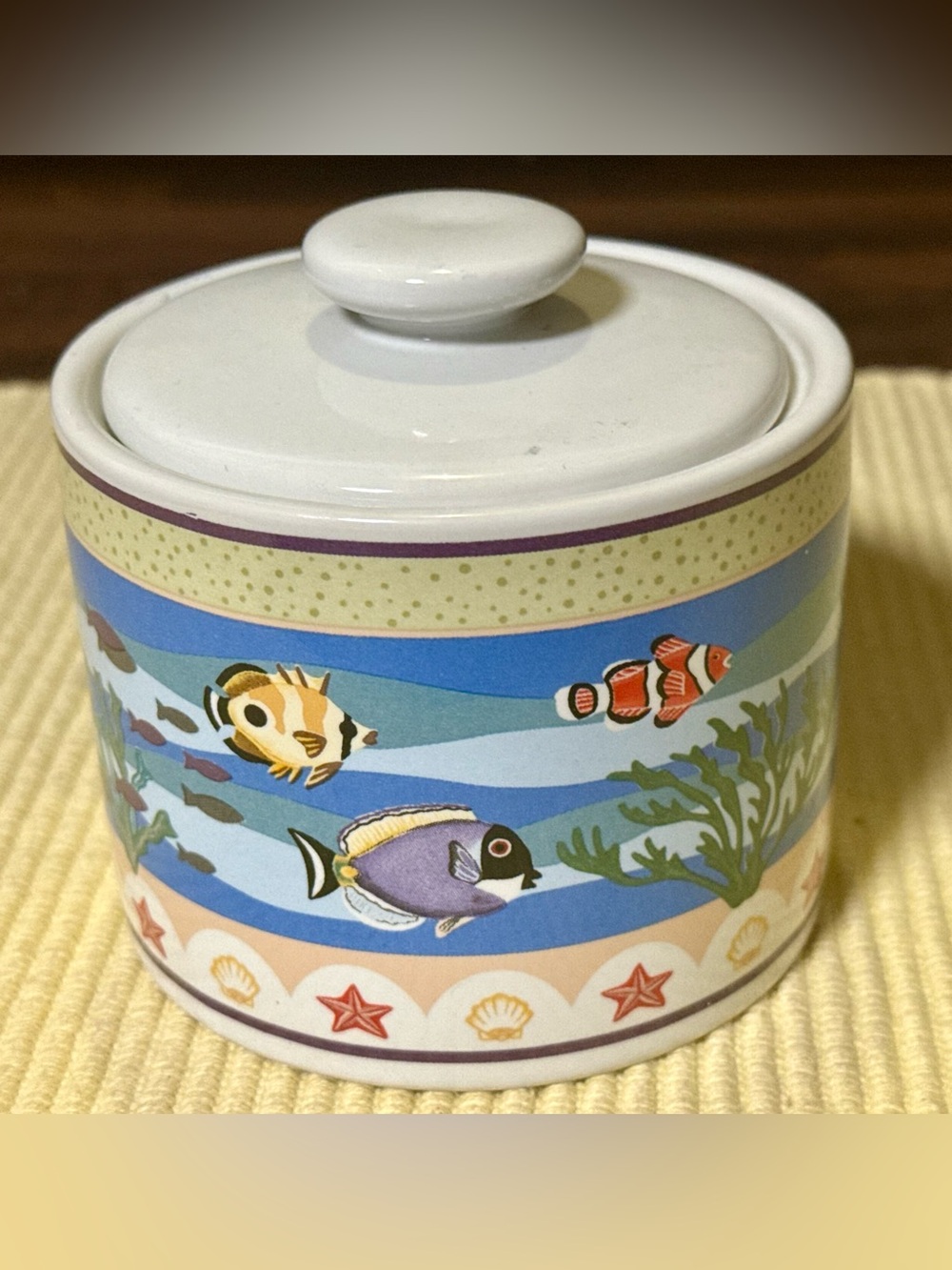 NWT Vintage Sakura Claire Murray Coral Reef Individual Stoneware Sugar Bowl Fish